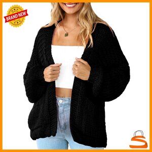 Soft Lightweight Knitted Cardigan Open Front Pockets Casual Chic Loose Fit